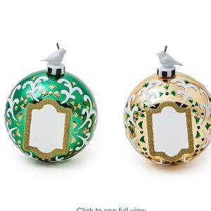 Mackenzie Childs Emerald Luxe Mirror Glass Ball Ornaments 2 New